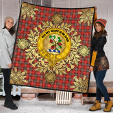 Fraser Weathered Tartan Crest Premium Quilt - Gold Thistle Style
